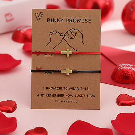 2 Набор регулируемых парных браслетов с крестиками и бусинами, Браслеты из нейлонового шнура для пары