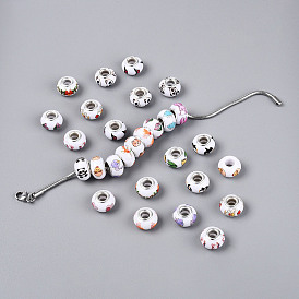 Непрозрачная смола европейский бисер, RONDELLE большие шарики отверстия, с латунными сердечниками с серебряным покрытием