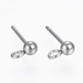 Ion Plating(IP) 304 Stainless Steel Ball Stud Earring Post, Earring Findings, with Vertical Loops and 316 Stainless Steel Pin, Round