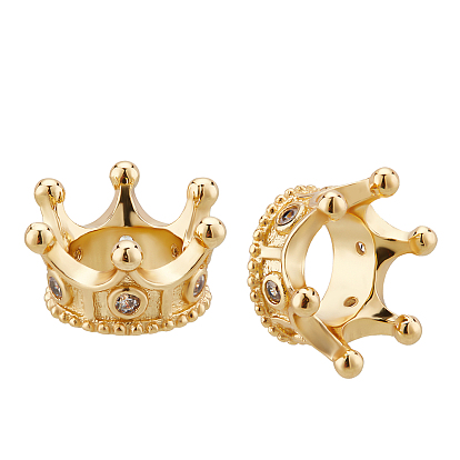 10Pcs Large Hole Beads, Brass Micro Pave Grade AAA Cubic Zirconia 3D Crown Beads, Cadmium Free & Nickel Free & Lead Free
