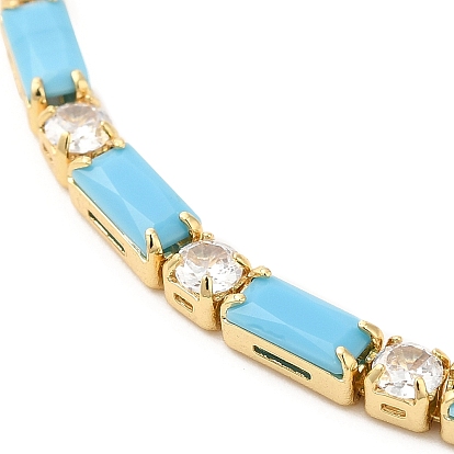 Brass Cubic Zirconia Slider Bracelets, with Synthetic Turquoise, Box Chain Bracelet for Women