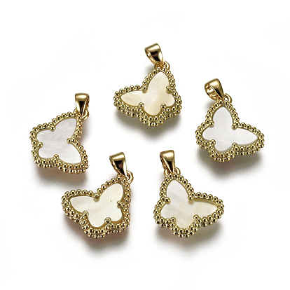 Shell Pendants, with Real 24K Gold Plated Brass Pendant Cabochons Settings, Butterfly