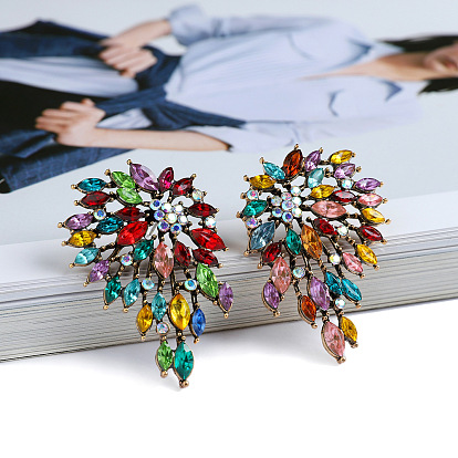 Colorful Geometric Crystal Earrings with Multiple Layers for a Bold and Luxurious Look