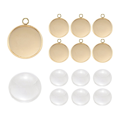DIY Earrings Making Kits, Including Flat Round 304 Stainless Steel Pendant Cabochon Settings and Dome Transparent Glass Cabochons
