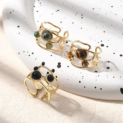 Кольца из натурального драгоценного камня, 304 полые открытые манжеты из нержавеющей стали для женщин