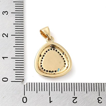 Real 18K Gold Plated Brass Clear Cubic Zirconia Pendants, with Enamel, Triangle with Evil Eye