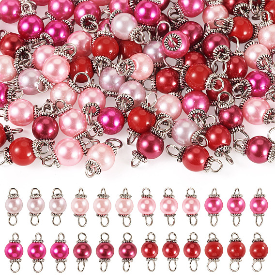 80 шт 8 цвета стеклянные перламутровые круглые соединительные подвески, с 304 фурнитурой из нержавеющей стали, старинное серебро и цвет нержавеющей стали