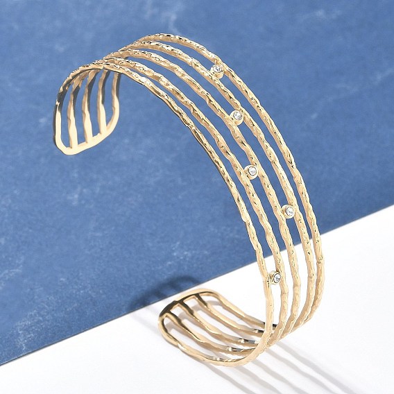 304 браслеты-манжеты из нержавеющей стали со стразами для женщин, ионное покрытие (ip)