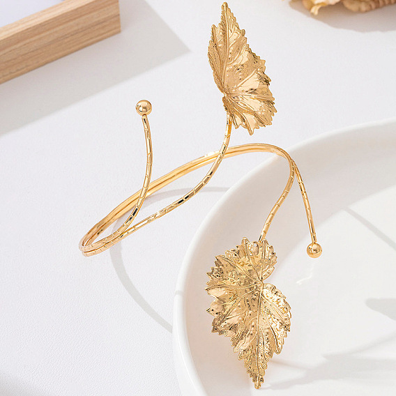 Adjustable Alloy Leaf Upper Arm Cuff Bangles for Women