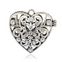 Tibetan Style Magnetic Alloy Cage Pendants, with Rhinestones, Hollow Heart, 48x52x23mm, Hole: 5mm