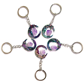 Alloy Keychain, with Natural Amethyst