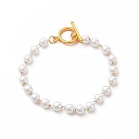 Plastic Imitation Pearl Beaded Bracelets, Ion Plating(IP) 304 Stainless Steel Jewelry for Women