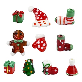 10 шт 10 стили ручной работы бусины лэмпворк, Стеклянные бусины, на Рождество, разнообразные