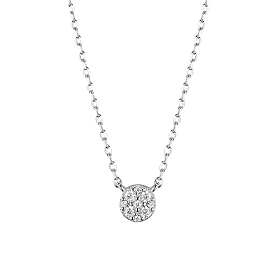 S925 Sterling Silver Micro Pave Clear Cubic Zirconia Round Pendant Necklaces for Women, Silver