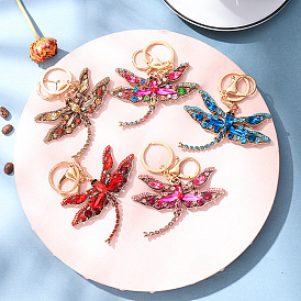 Colorful Dragonfly Bag Charm with Rhinestones, Metal Keychain Pendant for Women and Girls