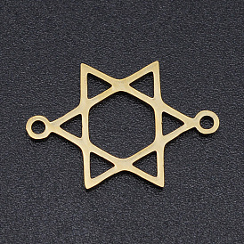201 Stainless Steel Links/Connectors, Laser Cut, Hollow, for Jewish, Star of David