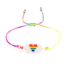 Friendship Heart Loom Pattern Miyuki Seed Beads Bracelets for Women, Adjustable Nylon Cord Braided Bead Bracelets