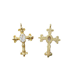 Brass with Cubic Zirconia Pendant, DIY Jewelry Bracelet Accessories, Cross