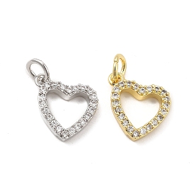 Brass Micro Pave Clear Cubic Zirconia Charms, with Jump Ring, Heart Charm