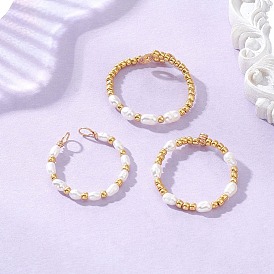 3колец с медной проволокой из натурального культивированного пресноводного жемчуга, с бисером