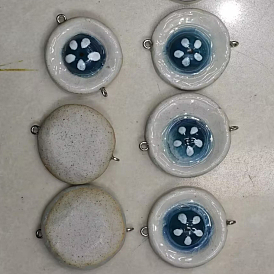 Handmade Porcelain Links, Flat Round Connector Charms, Platinum