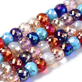 Electroplate Glass Beads Strands, AB Color Plated, Faceted, Round