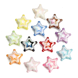 UV Plating Embossed Opaque Acrylic Beads, Iridescent, Star