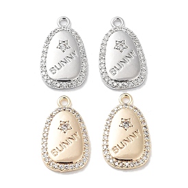 Brass Micro Pave Clear Cubic Zirconia Pendants, Teardrop Charms