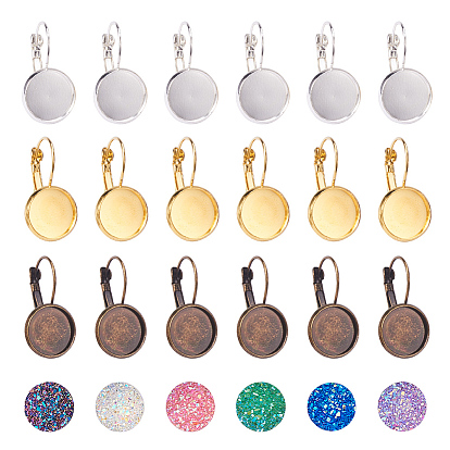 Resin Cabochons, Imitation Druzy Agate,with Brass Leverback Earring Findings, Flat Round