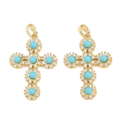 Латунные микропаве прозрачные подвески с фианитом, cmолой, крест прелести, золотые