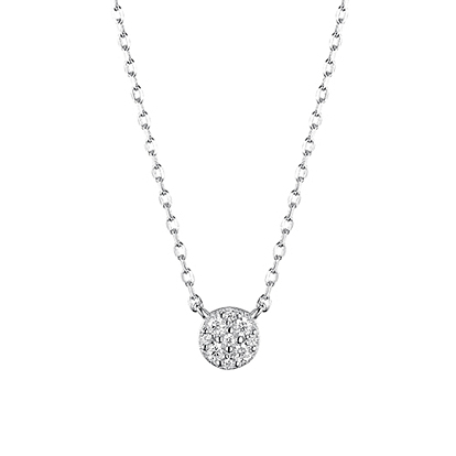 S925 Sterling Silver Micro Pave Clear Cubic Zirconia Round Pendant Necklaces for Women, Silver