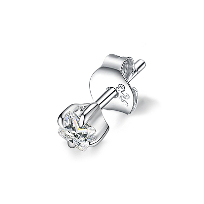 925 Sterling Silver Clear Cubic Zirconia Square Stud Earrings