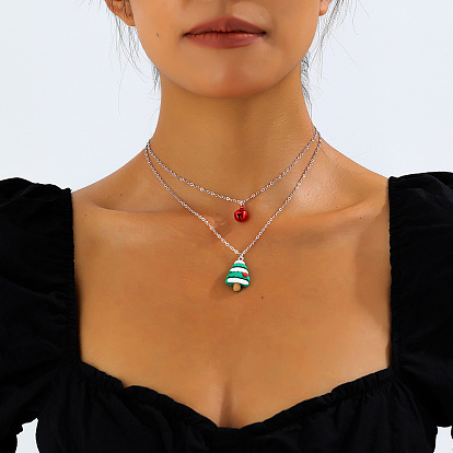 Рождественские двухслойные ожерелья с подвеской-колокольчиком из железа, сплава и смолы