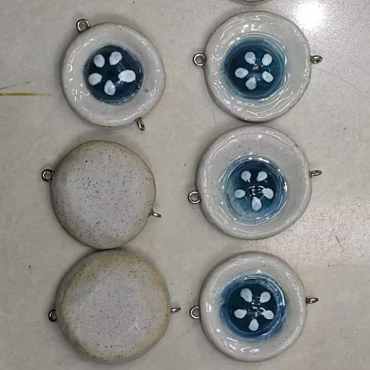 Handmade Porcelain Links, Flat Round Connector Charms, Platinum