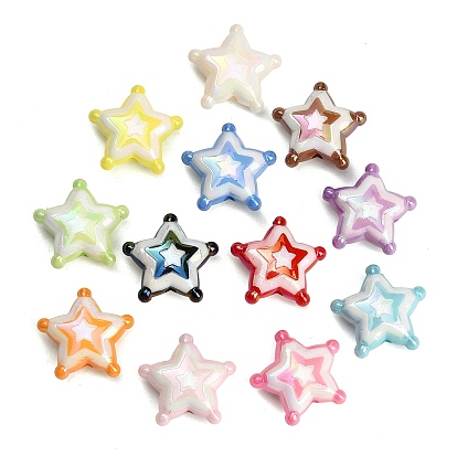 UV Plating Embossed Opaque Acrylic Beads, Iridescent, Star