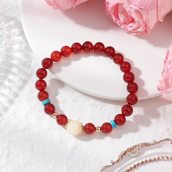 Эластичные браслеты из натурального сердолика и натурального зеленого авантюрина