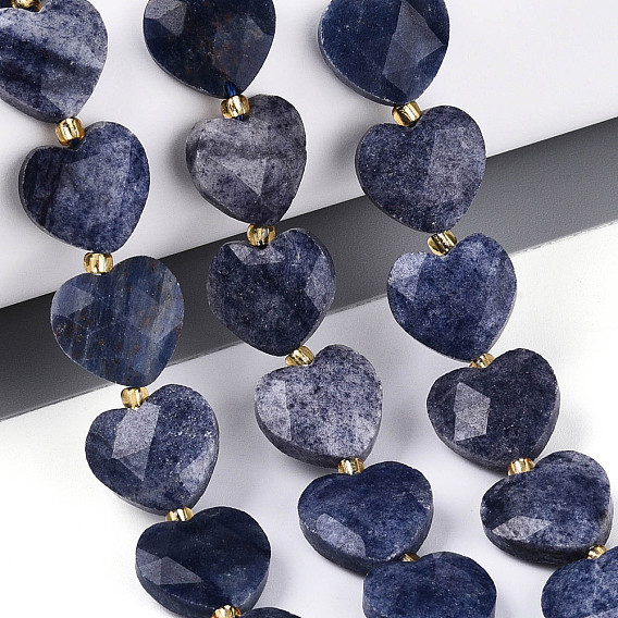Природные голубые авантюрин бисером пряди, граненое сердце, с бисером, окрашенная и подогревом