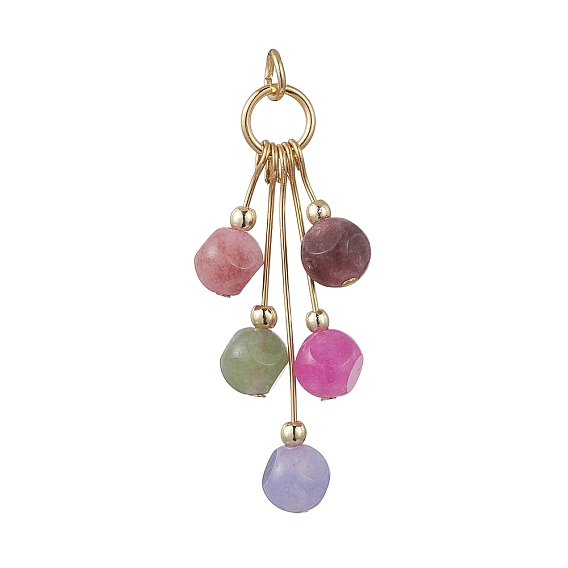 Натуральные разноцветные турмалиновые подвески, Подвески в виде игральных костей с кисточками и фурнитурой из нержавеющей стали., золотые