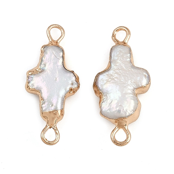 Натуральные кеши жемчужные поперечные связи, с латунной фурнитурой , белые