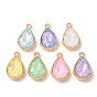 Alloy Glass Pendants, Teardrop Charms, Golden, Faceted