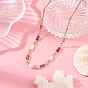 304 Stainless Steel with Natural Mixed Gemstone Pendant Necklaces, Round Charms, Natural Cultured Freshwater Pearl, Golden