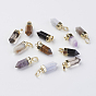 Natural Gemstone Pointed Pendants, with Brass Findings, Bullet, Golden & Silver