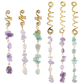 6шт 6 стили сплав дреды бусины, драгоценные камни плетение подвески для волос украшения зажимы