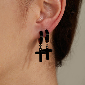 Хип-хоп стиль 201 серьги-кольца с подвеской-крестиком из нержавеющей стали для женщин