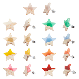 9 пары серег-гвоздиков из смолы и дерева в форме звезд, с железной фурнитурой, платина