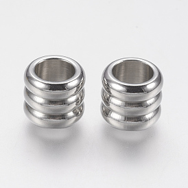 201 из нержавеющей стали бусы, бусины с большим отверстием, желобчатый, колонка