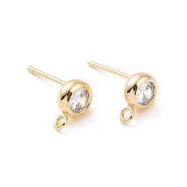 Glass Stud Earring Findings, with Vertical Loops and Brass Findings, Flat Round