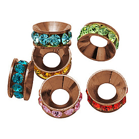 Латунные бусины разделители для поставки стразов, класс А, рондель, Красный цвет металлической меди