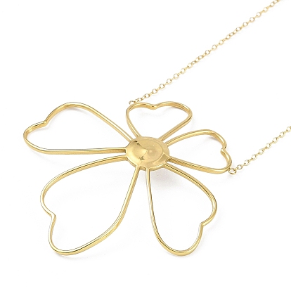 Ion Plating(IP) 304 Stainless Steel Cable Chain Flower Pendant Necklaces for Women, with Plastic