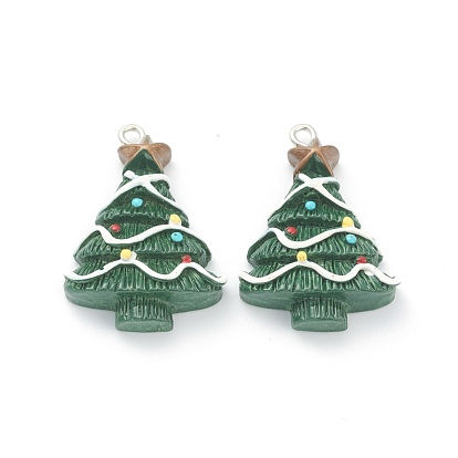 Resin Pendants, for Christmas Festival, with Platinum Iron Peg Bail, Christmas Tree